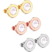 Resim Luxusteel 3 Çift Paslanmaz Çelik Top Küpe Kulak Kıkırdak Piercing Seti Şampanya Altın 