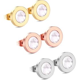 Resim Luxusteel 3 Çift Paslanmaz Çelik Top Küpe Kulak Kıkırdak Piercing Seti Şampanya Altın 