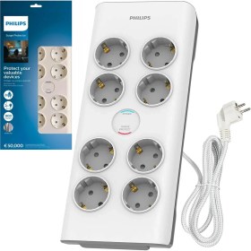 Resim Philips SPN-7080WA 8li Akım Korumalı Priz 2 Metre 900 Joule 3680 W 16A Modern Tasarım 