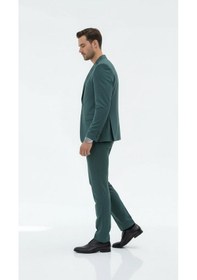 Resim Erkek Slim Fit Mikro Dokulu Takım Elbise Çift Düğmeli Modern Kesim Petrol 