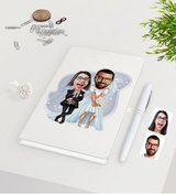 Resim Bk Gift Kişiye Özel Sevgililer Karikatürlü Beyaz Defter Kalem Seti-16 