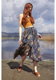 Resim Beli Lastikli Etnik Etek-Std-Indigo Inka İndigo 