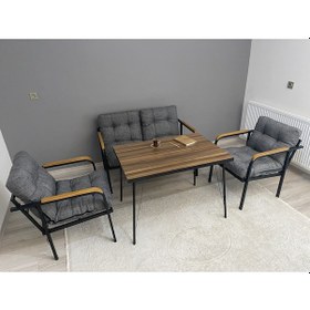 Resim Modern Jüpiter Balkon, Bahçe, Cafe - Metal Kanepe Koltuk Takımı - 2+1+1 + Masa Antrasit Modernsh22 Antrasit 