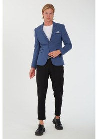 Resim Sposo G-193 Dar Kalıp Örme Kumaş İndigo Erkek Blazer Ceket İndigo 