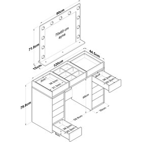 Resim Rani Mobilya Rani Bj118 Hollywood Işıklı Aynalı Kulis Makyaj Masası Cam Tablalı Takı Düzenleyici Beyaz 