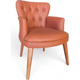 Resim Ahşap Ayaklı Kollu Taba Deri Ofis Koltuğu Ofis Bekleme Koltuğu Büro Koltuğu-tekli Berjer Taba 