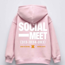 Resim Kız Çocuk Socıal Meet Baskılı Kapüşonlu Manşetli Sweatshirt Pembe 