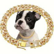 Resim Küçük, Orta ve Büyük Boy Evcil Hayvanlar için Lüks Küba Zinciri Köpek & Kedi Tasması - Altın, Gümüş, Gül Altını Renklerde 13mm Geniş Kristal Metal Zincir, Her Bedene Uygun Moda Köpek Aksesuarları 