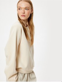 Resim Koton Basic Oversize Sweatshirt Bisiklet Yaka Uzun Kollu Ribanalı Şardonlu Bej 5wal10103ık Ekru 