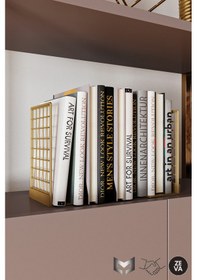 Resim Gold Dekoratif Metal 2 Adet Kitap Tutucu Şık Tel Izgara 