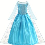 Resim Kızların Mavi Prenses Elbisesi, Payet ve Tül Üstü, Uzun Kollu ve Kar Tanesi Deseni - Cadılar Bayramı, Noel Partileri ve Doğum Günü Hediyeleri için Mükemmel, Kızlar için Prenses Elbiseleri 