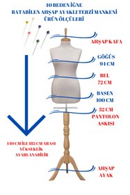 Resim Manken İstanbul Sünger Iğne Batabilen 40 Beden Beyaz Kumaşlı Ahşap Ayaklı Terzi Mankeni Prova Mankeni 