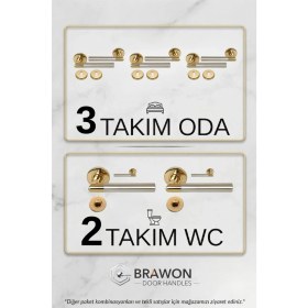 Resim Brawon Vega Gold Saten Titanyum Kaplama Paslanmaz Kapı Kolu Seti - 3 Takım Oda + 2 Takım Wc 
