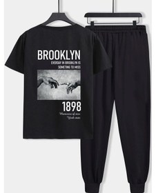 Resim Unisex 1898 Brooklyn Baskılı 2'li Eşofman Takımı Siyah 