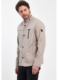 Resim Sivaist Erkek Açık Krem Regular Uzun Mevsimlik Pamuk Polyester Karışımlı Safari Mont - Taş Rengi Taş 