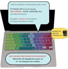 Resim Daders Home Air Klavye Koruyucu Ultra Ince Uyumlu Türkçe Q Baskılı Uk-Ters L- Enter Tipi Air M1 13INÇ A2337,A2179 Id Için, Kaymaz Yıkanabilir Pembe Yeşil 