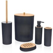 Resim The Mia Stripe Bambu Kapaklı Banyo Seti 5 Parça Siyah BNY0025 