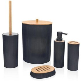 Resim The Mia Stripe Bambu Kapaklı Banyo Seti 5 Parça Siyah BNY0025 