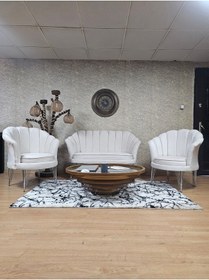 Resim Zafir İstiridye Takım Krom Kaplama Telli Ayak Çay Seti Koltuk Takımı Krem 