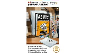 Resim Manken İstanbul 10 Adet A5 Şeffaf Asetat - Fıyat Etiketi Iç Cep - Asetat Kağıdı Pvc 