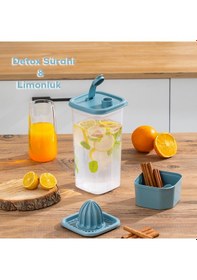 Resim Porsima 1110 Detoks Sürahi & Limonluklu Matara Şeffaf-mavi 2 Lt 