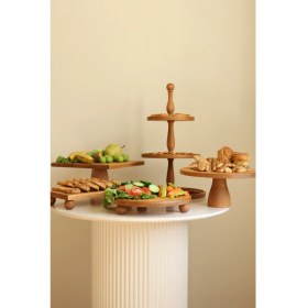 Resim Justwood 5li 3 Katlı Kek Standı, 29 cm Pastalık, 29 cm Risus, 17 x 30 Rısus,29 x 29 Piramit Ahşap Çeyiz Seti 