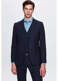 Resim D's Damat Ds Damat Slim Fit Lacivert Mono Yaka Tek Yırtmaçlı Astarlı Takim Elbise Yelekli 4HFY5ORT01599 Lacivert 