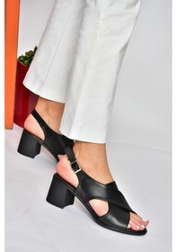 Resim Fox Shoes P555450503 Siyah Hakiki Deri Kalın Topuklu Kadın Ayakkabı 
