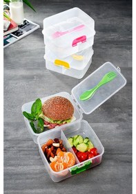 Resim Periboia Şeffaf 3 Bölmeli 2 Katlı Çatal Kaşıklı Beslenme Kabı - D Çok Renkli 