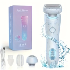 Resim 2-in-1 Kadın Elektrikli Tıraş Makinesi ve Bikini Trimmer - Şarj Edilebilir Kablosuz LED Ekranlı, Islak ve Kuru, Paslanmaz Çelik Bıçaklar, USB Şarj, 800mAh Lityum Pil - Koltuk Altı, Bacak, Göğüs için Tam Vücut Tıraş Makinesi, Tatil Hediyeleri için İdeal, Bikini Tıraş | Modern Tasarım | Paslanmaz Çelik Bıçaklar 