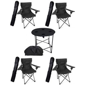 Resim 4 Ad Siyah Katlanır Kamp Sandalyesi +1 Ad Piknik Çantalı Masa Siyah 