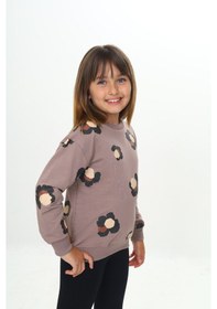 Resim Toontoy Kız Çocuk Pano Baskılı Sweatshirt Koyu Kahverengi 