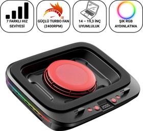 Resim 7 Kademeli Turbo Fanlı RGB Laptop Soğutucu | 2400 RPM Güçlü Soğutma | 14-19.3” Uyumlu Stand 
