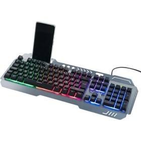 Resim Turbox HeatCycle TR-GK104 USB Kablolu Gri/Siyah Gaming Işıklı Metal Kasa Bilek Padli Klavye 