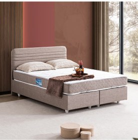 Resim Mila Çift Kişilik Baza Başlık Orthosoft Yatak Seti - Açık Kahve 140 x 190 