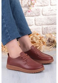 Resim Mehmet Mete 2610 Rahat Yumuşak Esnek Kauçuk Taban Hakiki Deri Kadın Ayakkabı taba 