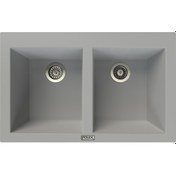 Resim Polex Cristalüx Granit Evye P-2XLN Gri 2 Hazneli Tezgah Altı Ve Tezgah Üstü Mutfak Evyesi 80.5x51.5 CM 