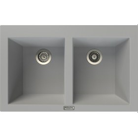 Resim Polex Cristalüx Granit Evye P-2XLN Gri 2 Hazneli Tezgah Altı Ve Tezgah Üstü Mutfak Evyesi 80.5x51.5 CM 