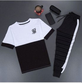 Resim Fs Baskılı Siyah Eşofman Takımı Beyaz Şerit Siyah 