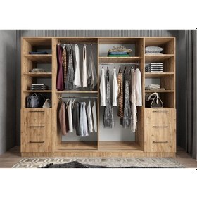 Resim Riga Sürgü Kapaklı 6 Çekmeceli Gardırop Çam 208 Cm 