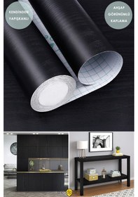 Resim Trendpoint Kendinden Yapışkanlı 60 500cm Siyah Ahşap Görünüm Mutfak Dolap Masa Kaplama Duvar Kağıdı 