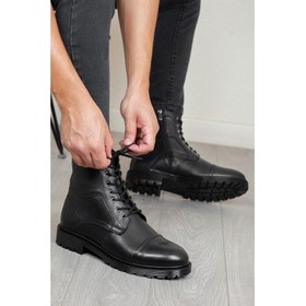 Resim D402 Hakiki Deri Soğuk Geçirmez Kışlık Erkek Bot Kauçuk Taban 