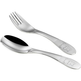 Resim Arsel Paslanmaz Çelik Çocuk Çatal Kaşık Bıçak Seti İsme Özel, Kedili, Kedi Desenli, Yazılı 18/10 Kalite Gümüş 