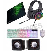 Resim Everest Grup 5in1 Profesyonel Oyuncu Takımı 7.1 Kulaklık Işıklı Klavye ve Mouse Set 1+1 Hoparlör 
