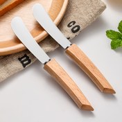 Resim 1 adet/2 adet Paslanmaz Çelik Tereyağı Bıçağı Batı Çatal Bıçak Ekmek Reçel Bıçağı Ahşap Uzun Saplı Tereyağı Spatulası Pastacılık Bıçağı Krem Kazıyıcı 