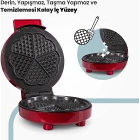 Resim Goldmaster Sugar 1000W Taşmayı Önleyen Derin Plakalı Isı Kontrollü Waffle Makinesi Kırmızı 