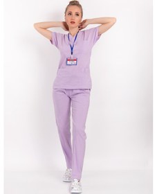 Resim Lila Likralı Doktor Hemşire Hastane Cerrahi Scrubs Nöbet Takımı 