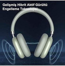 Resim LinkTech HP5 ANC Kulak Üstü Kablosuz Bluetooth Kulaklık Yeşil 