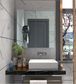 Resim Dzdizayn Mdf Lavobo Üstü Aynalı Banyo Dolabı Çok Amaçlı 60x60 Mdf 