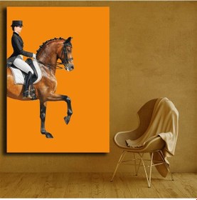 Resim Kahve Ata Binen Siyah Şapkalı Kadın Kanvas Tablo 